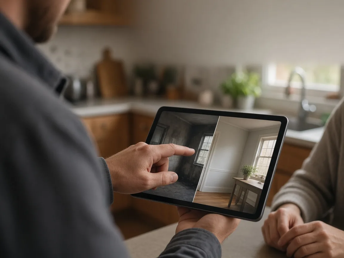 Smoke damage restoration technician inspecting a home in Eagle Mountain, UT